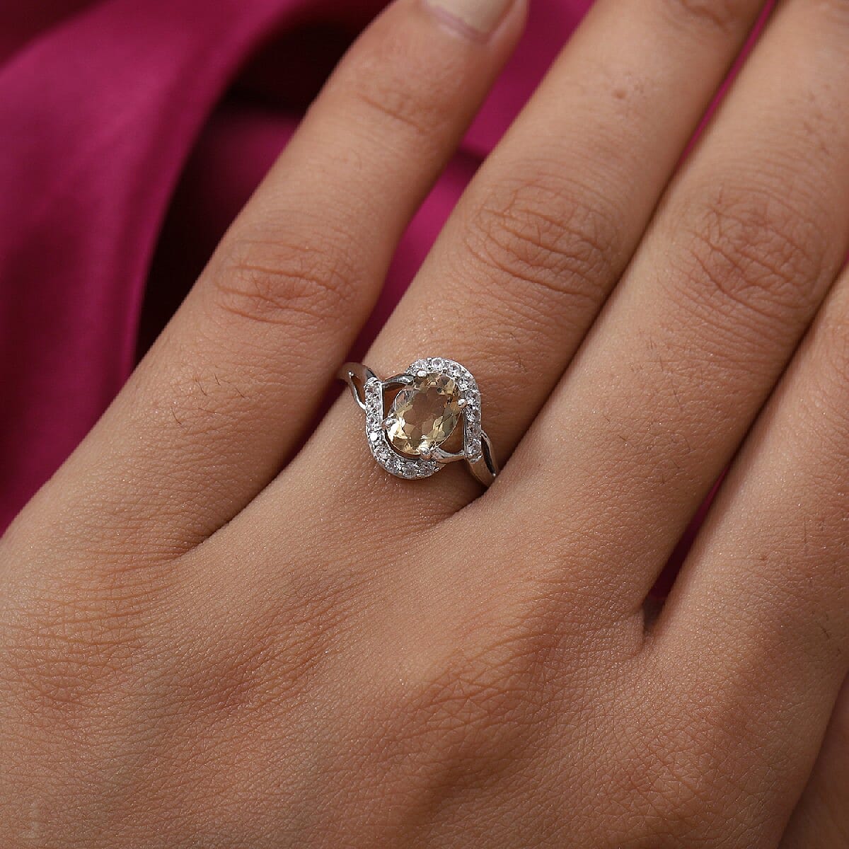 Yellow Scapolite and Natural Cambodian Zircon Ring in Platinum Overlay Sterling Silver 1.500 Ct.