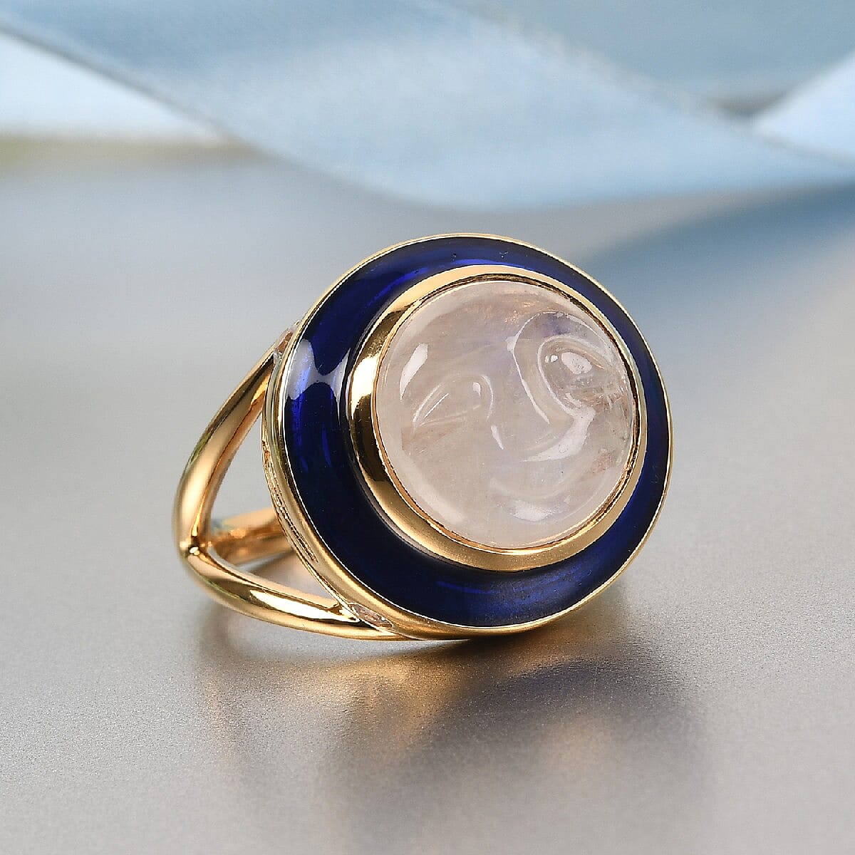 GP Celestial Dream Collection - Rainbow Moonstone, Natural Cambodian Zircon Ring in 14K Gold Overlay Sterling Silver 5.17 Ct.