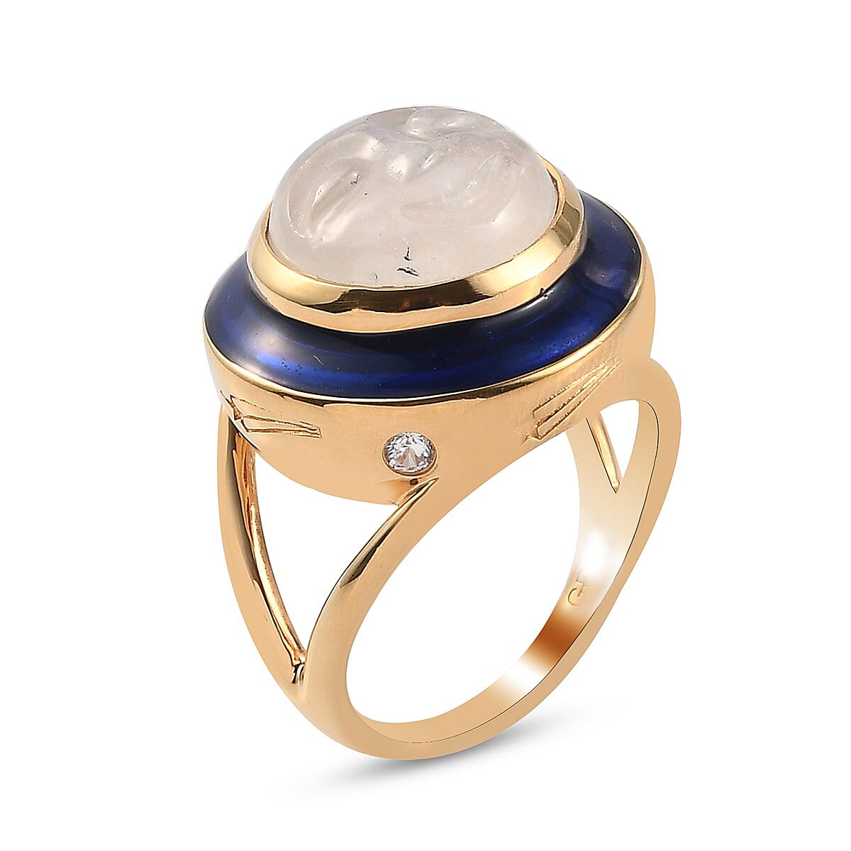 GP Celestial Dream Collection - Rainbow Moonstone, Natural Cambodian Zircon Ring in 14K Gold Overlay Sterling Silver 5.17 Ct.