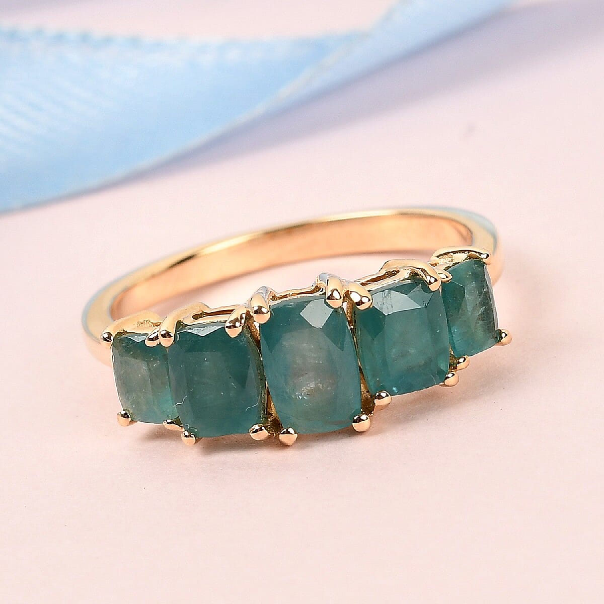 9K Yellow Gold Grandidierite 5 Stone Ring 1.75 Ct.