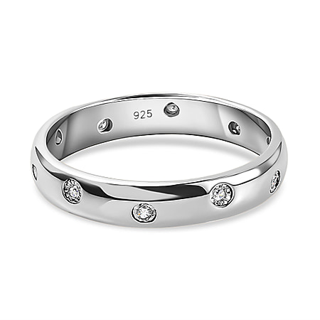 Flush Set Diamond Wedding Band Ring in Sterling Silver with Platinum Plating