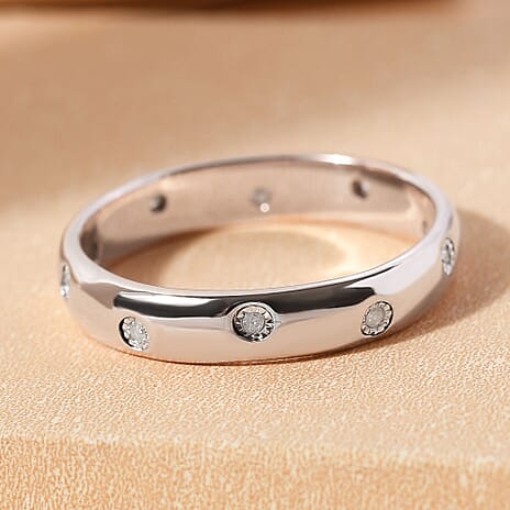 Diamond Ring in Platinum Overlay Sterling Silver