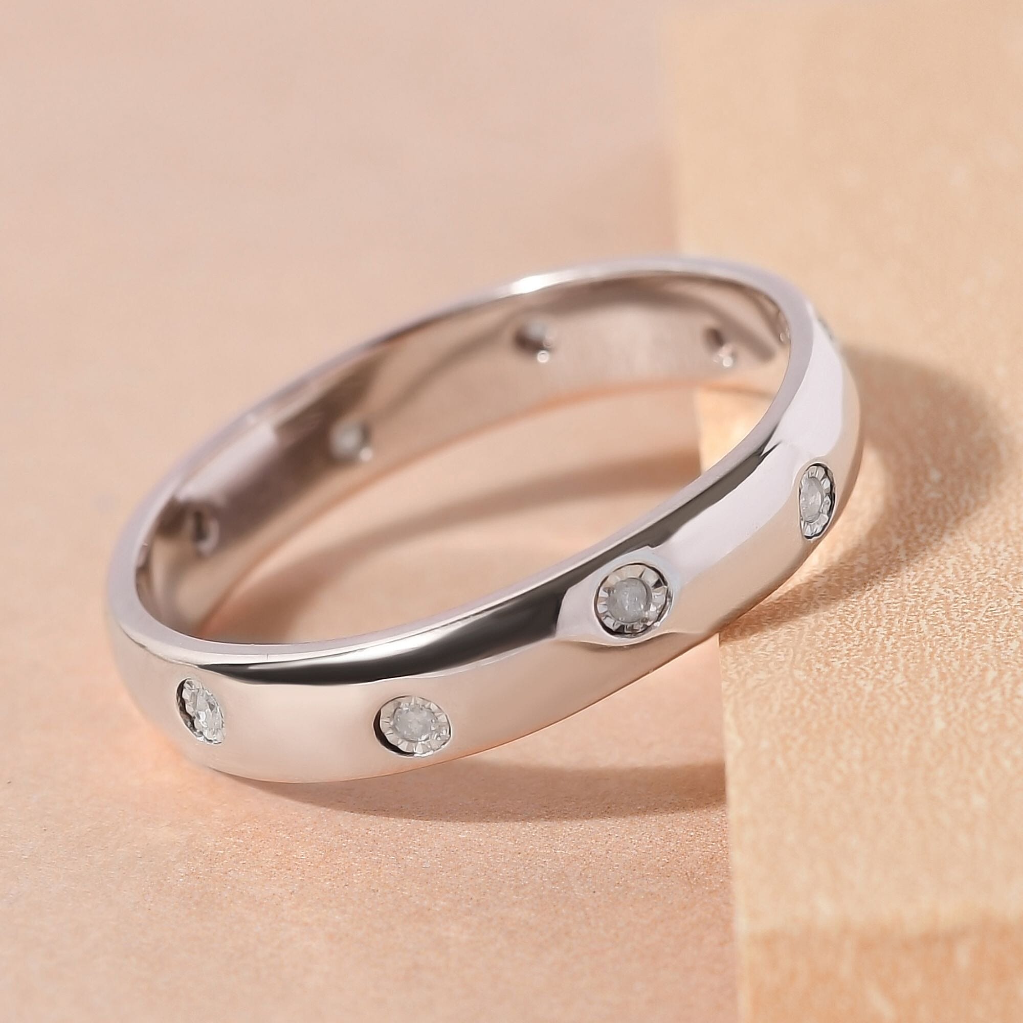 MP Designer Inspired Flush Set Diamond (Rnd) Band Ring in Sterling Silver