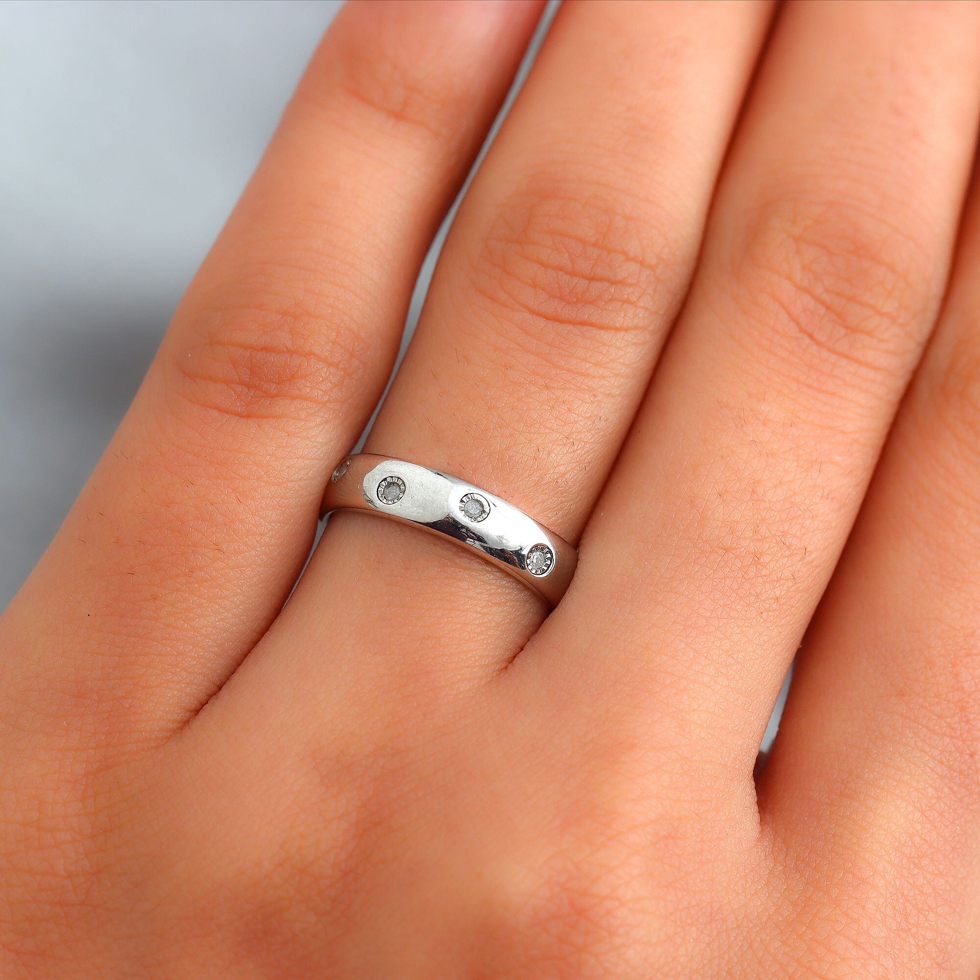 MP Designer Inspired Flush Set Diamond (Rnd) Band Ring in Sterling Silver