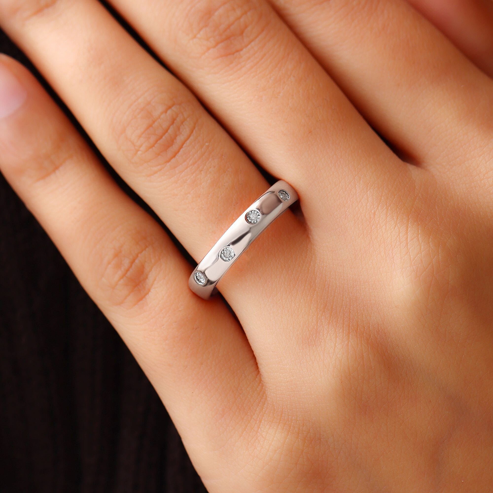 MP Designer Inspired Flush Set Diamond (Rnd) Band Ring in Sterling Silver