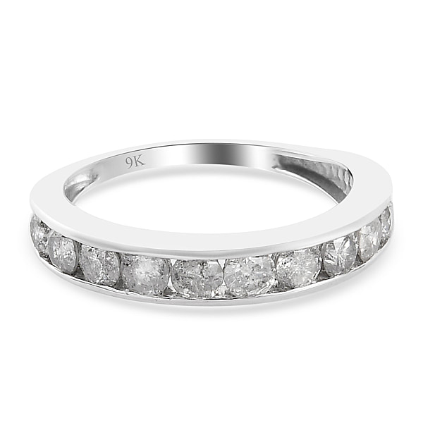 1 Carat SGL Certified Diamond I3 GH Half Eternity Band Ring in 9K White ...