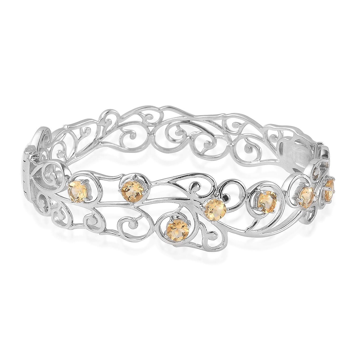 One Time Deal - Citrine Vine Design Bangle (Size 7.5) in Silver Tone 3.00 Ct.