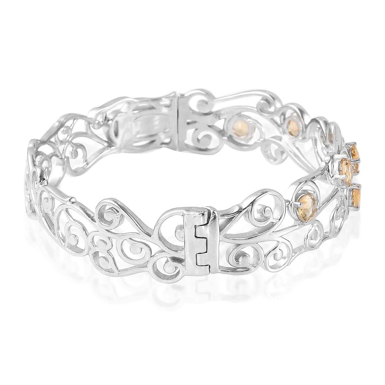 One Time Deal - Citrine Vine Design Bangle (Size 7.5) in Silver Tone 3.00 Ct.