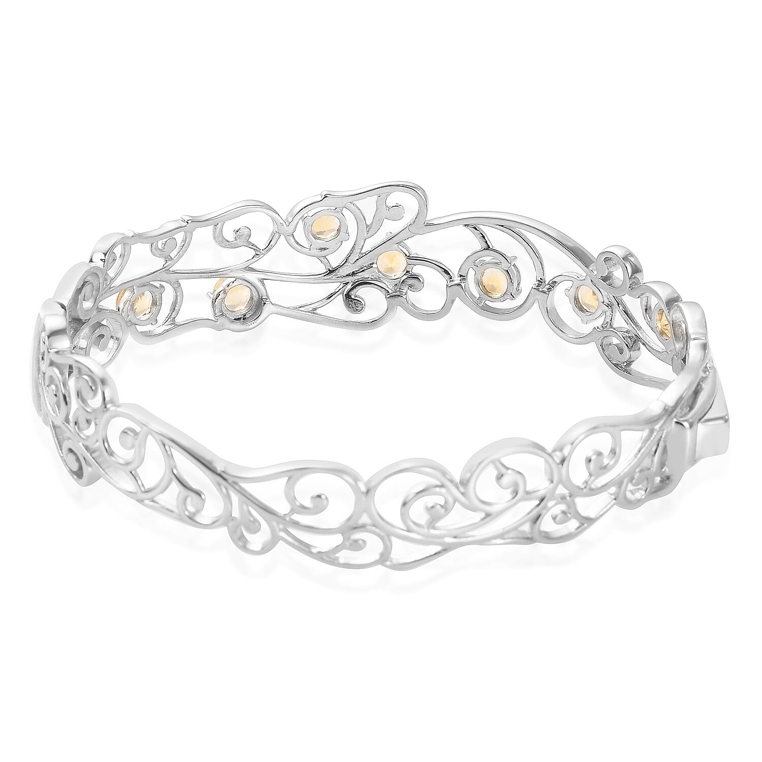 One Time Deal - Citrine Vine Design Bangle (Size 7.5) in Silver Tone 3.00 Ct.