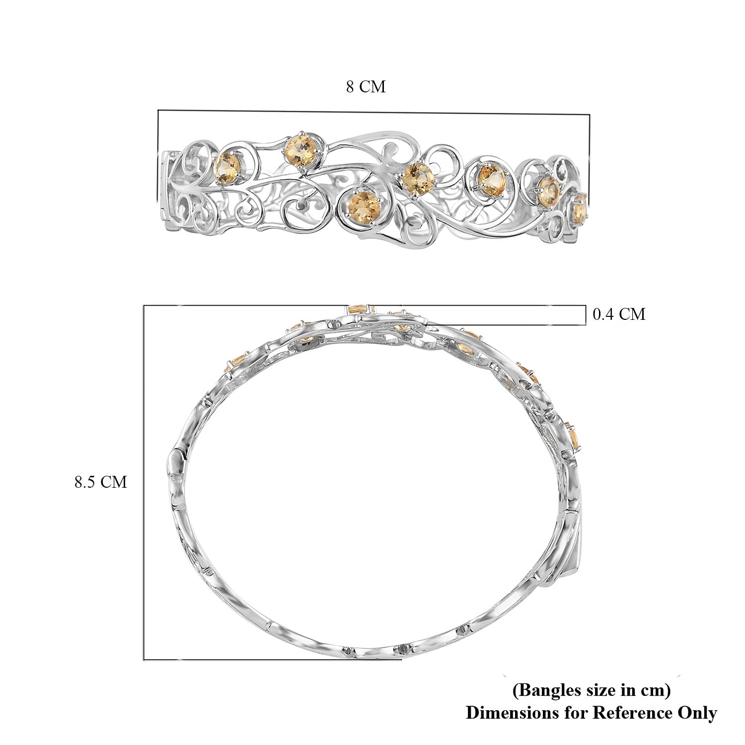 One Time Deal - Citrine Vine Design Bangle (Size 7.5) in Silver Tone 3.00 Ct.