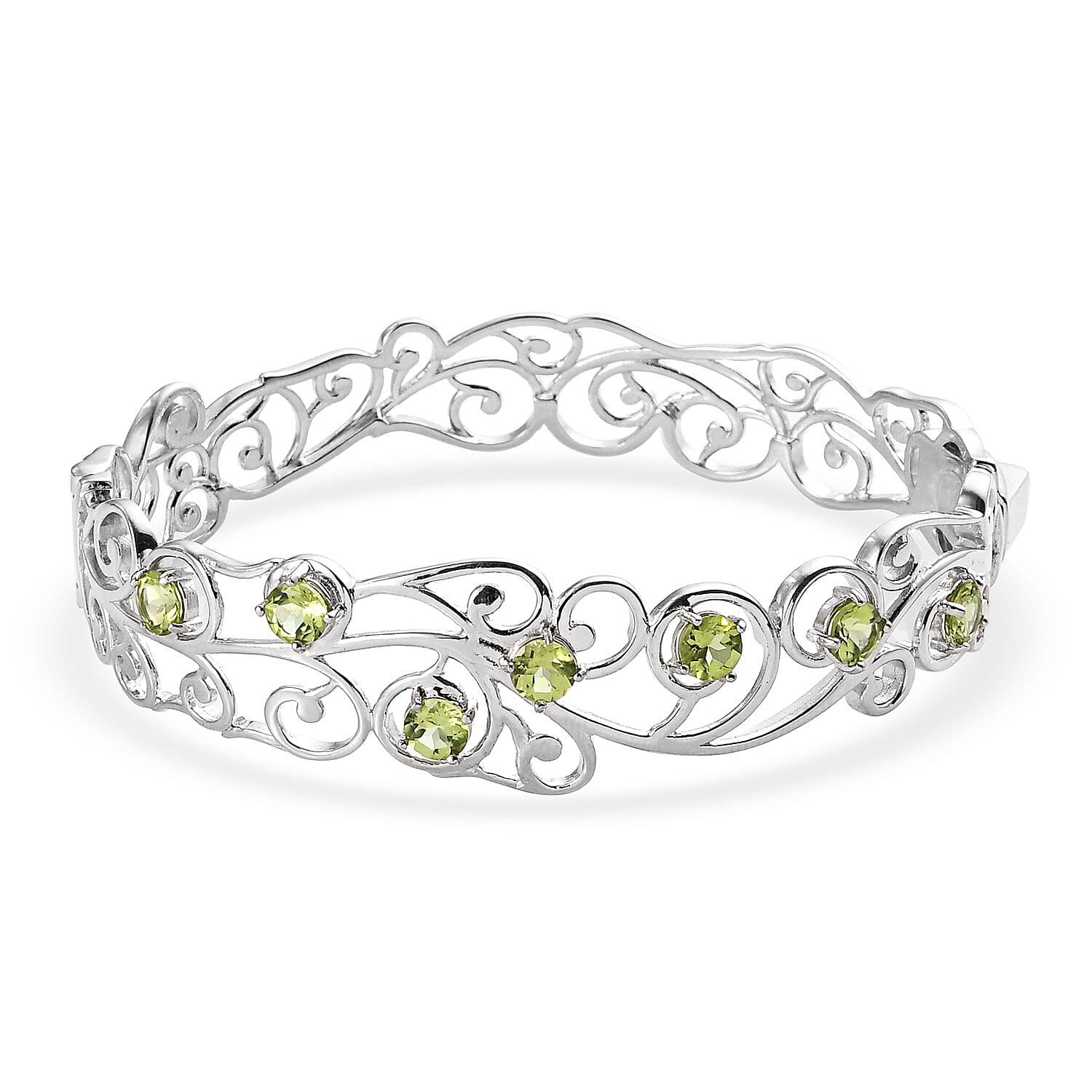 Hebei Peridot Vine Design Bangle (Size 7.5) in Silver Tone 3.59 Ct.