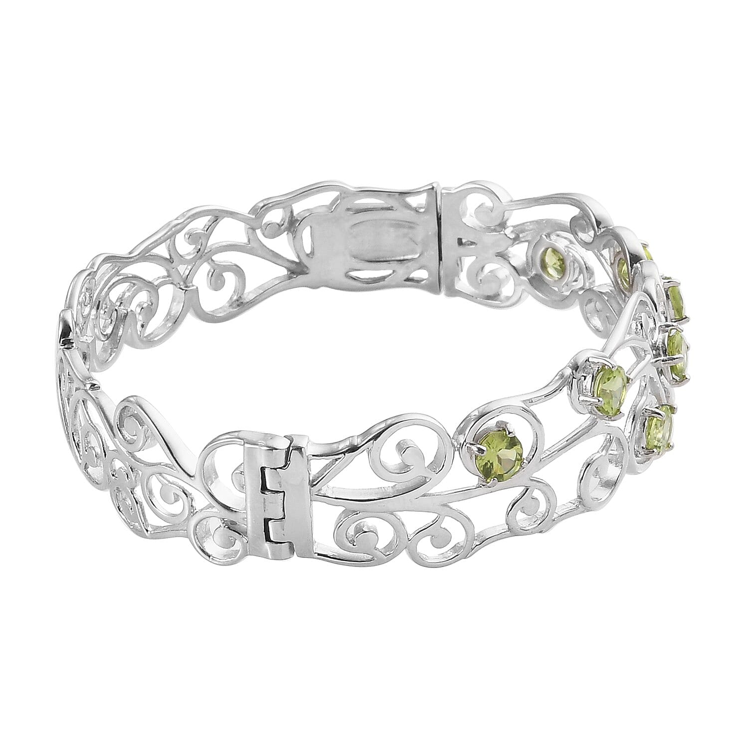 Hebei Peridot Vine Design Bangle (Size 7.5) in Silver Tone 3.59 Ct.