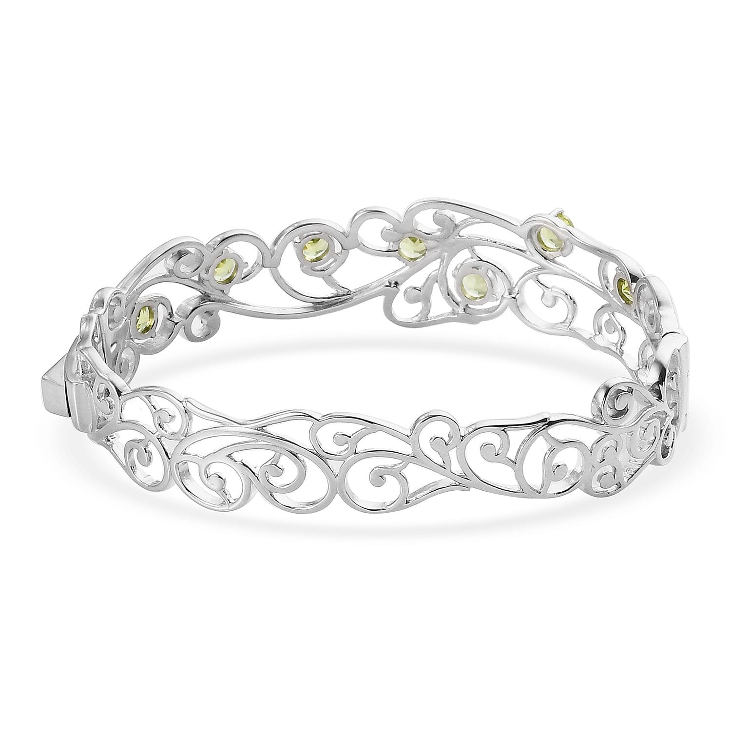 Hebei Peridot Vine Design Bangle (Size 7.5) in Silver Tone 3.59 Ct.