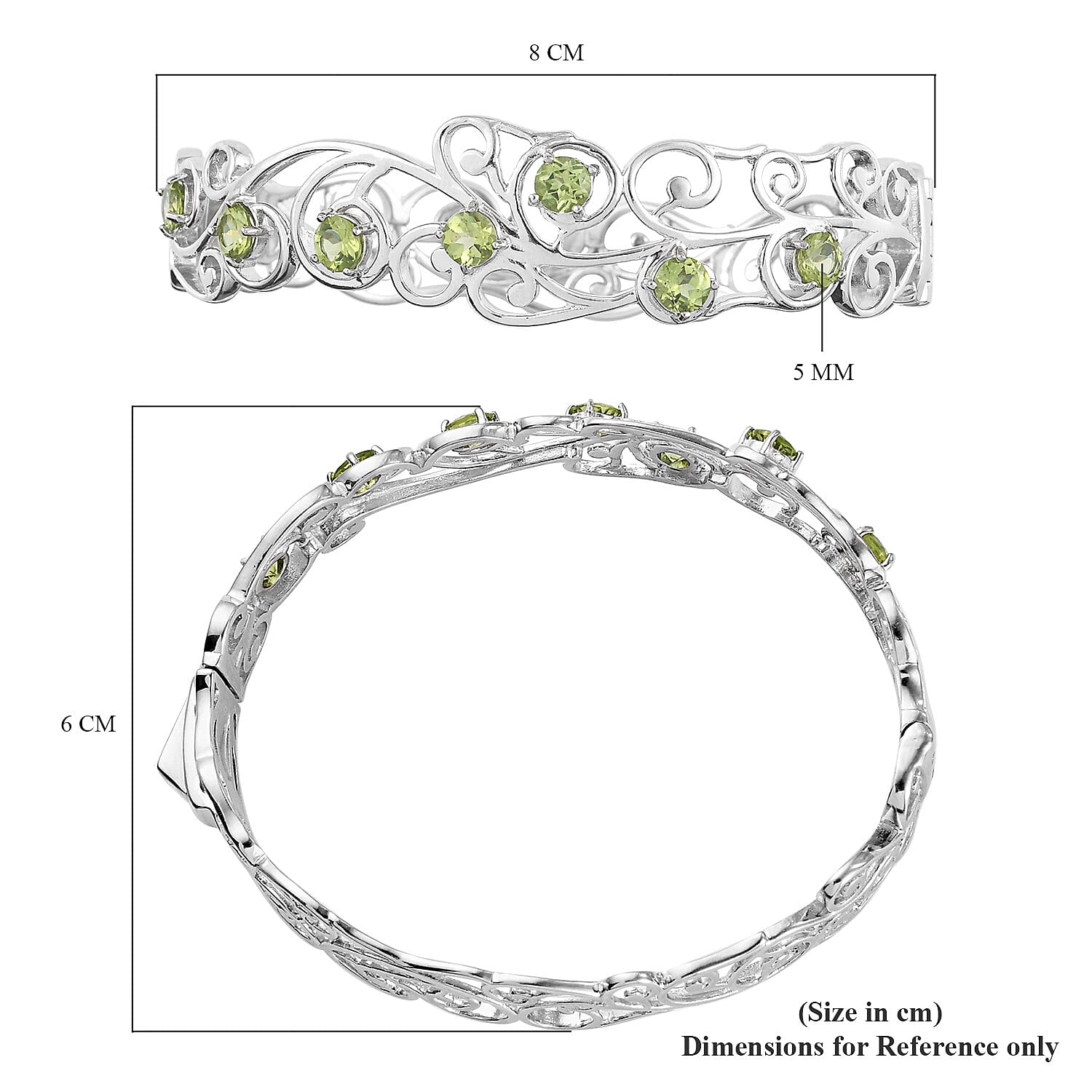 Hebei Peridot Vine Design Bangle (Size 7.5) in Silver Tone 3.59 Ct.