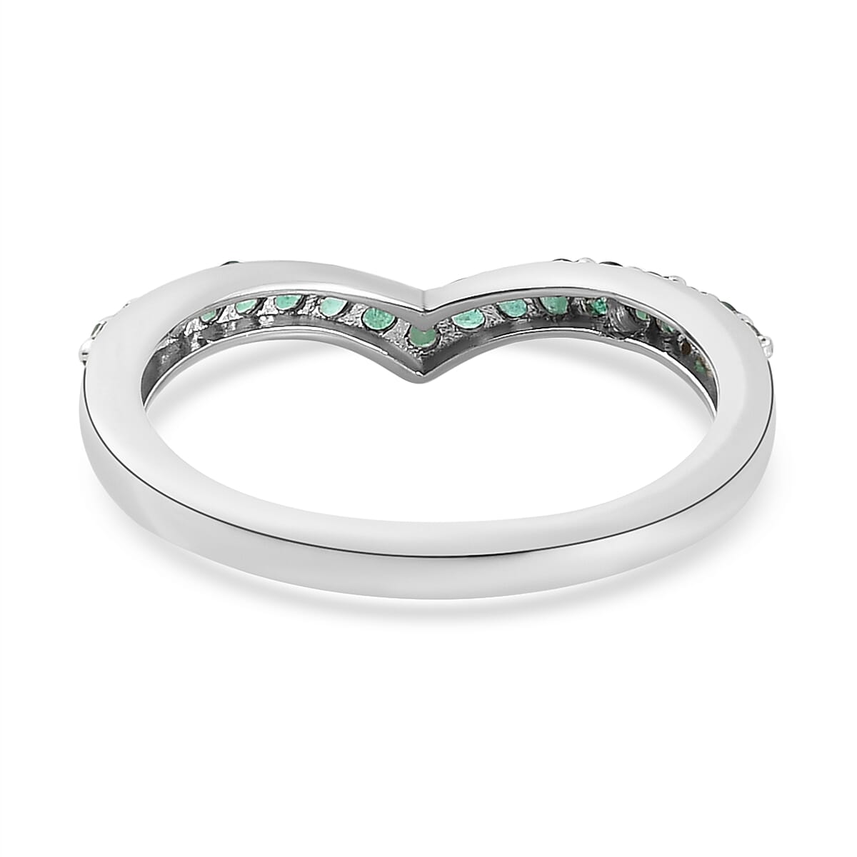 Kagem Zambian Emerald Wishbone Ring in Platinum Overlay Sterling Silver
