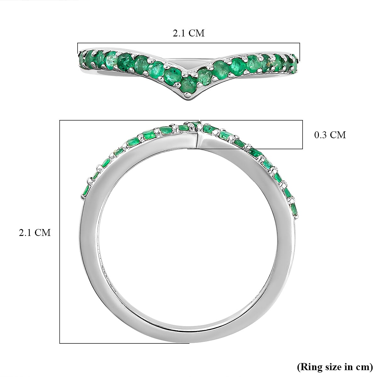 Kagem Zambian Emerald Wishbone Ring in Platinum Overlay Sterling Silver
