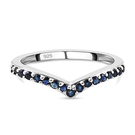Royal Bali Collection - D'Joy Blue Sapphire Wishbone Ring in Platinum Overlay Sterling Silver