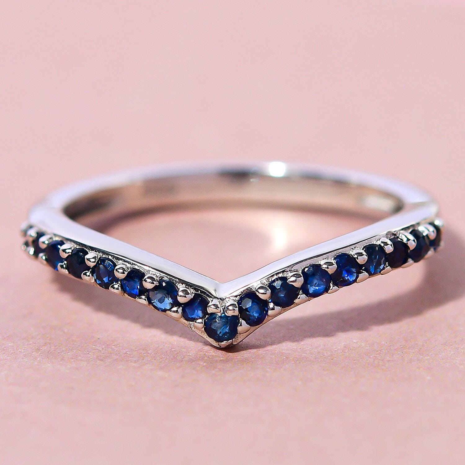 Royal Bali Collection - D'Joy Blue Sapphire Wishbone Ring in Platinum Overlay Sterling Silver