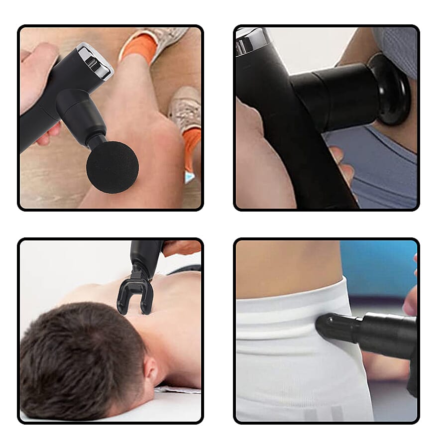 Handheld Rechargeable Deep Tissue Massage Gun with 4 Detachable Massage Head - Black