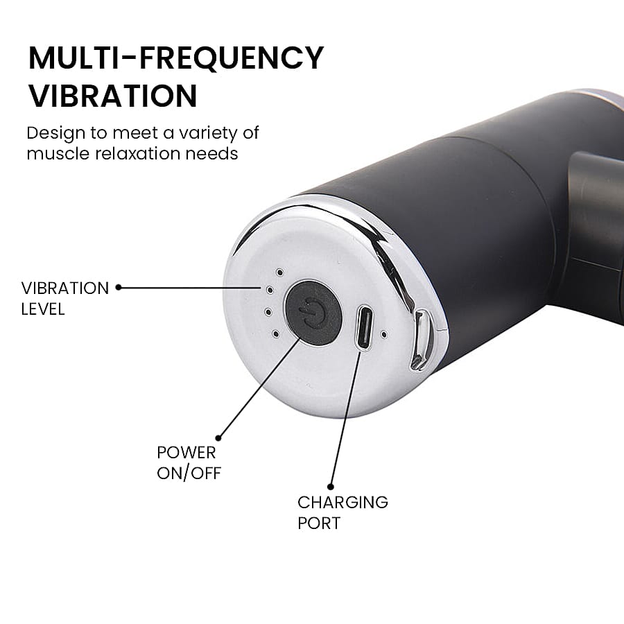 Handheld Rechargeable Deep Tissue Massage Gun with 4 Detachable Massage Head - Black