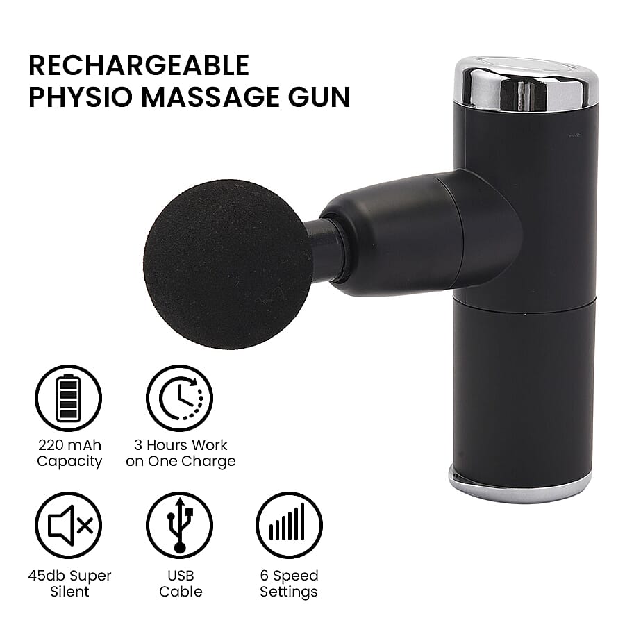 Handheld Rechargeable Deep Tissue Massage Gun with 4 Detachable Massage Head - Black