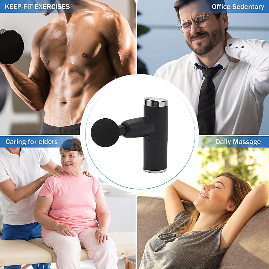 Handheld Rechargeable Deep Tissue Massage Gun with 4 Detachable Massage Head - Black
