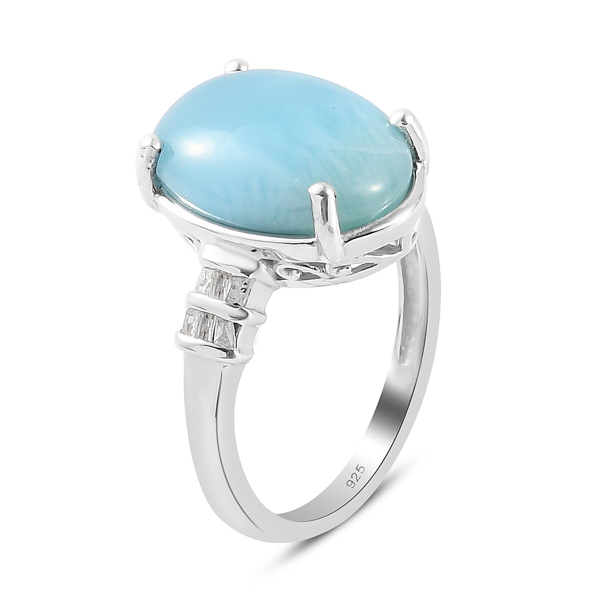Dominian Republic Larimar and Diamond Ring in Platinum Overlay Sterling Silver 6.00 Ct.