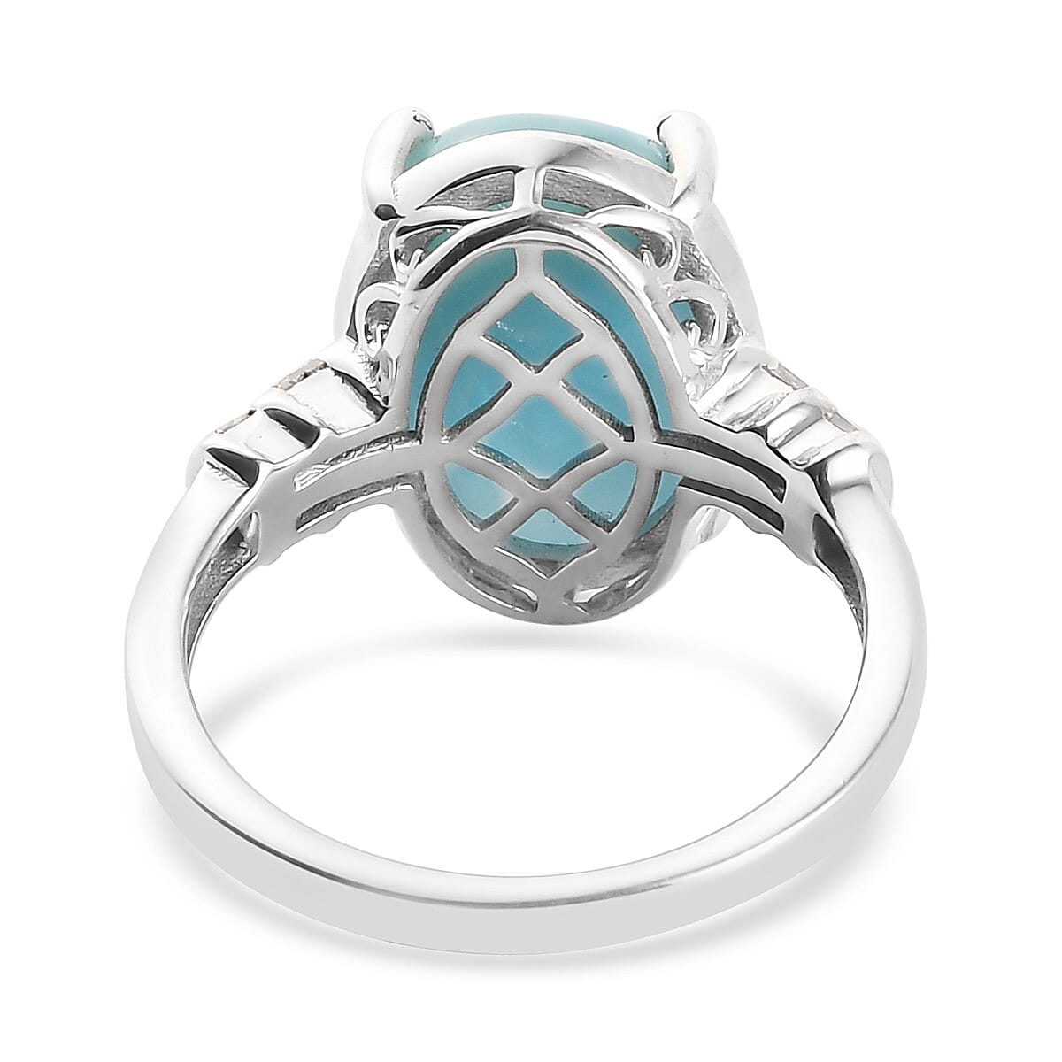 Dominian Republic Larimar and Diamond Ring in Platinum Overlay Sterling Silver 6.00 Ct.