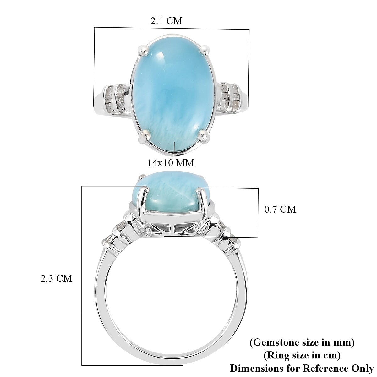 Dominian Republic Larimar and Diamond Ring in Platinum Overlay Sterling Silver 6.00 Ct.