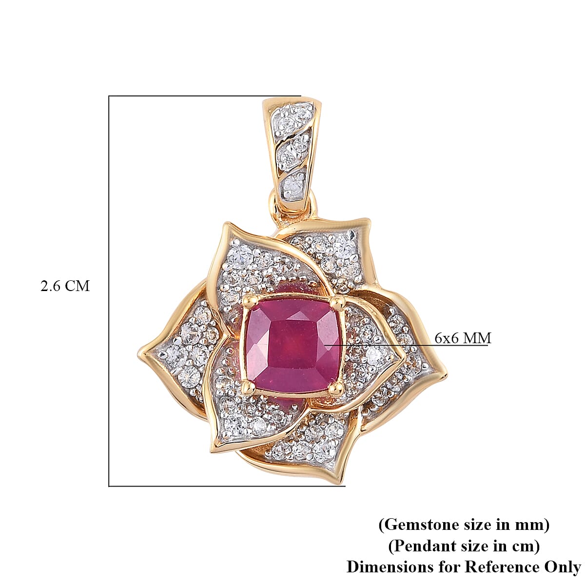 GP Itallian Garden Leaf and Flower - African Ruby (FF), Natural Cambodian Zircon and Blue Sapphire Floral Pendant in 14K Gold Overlay Sterling Silver 2.16 Ct.
