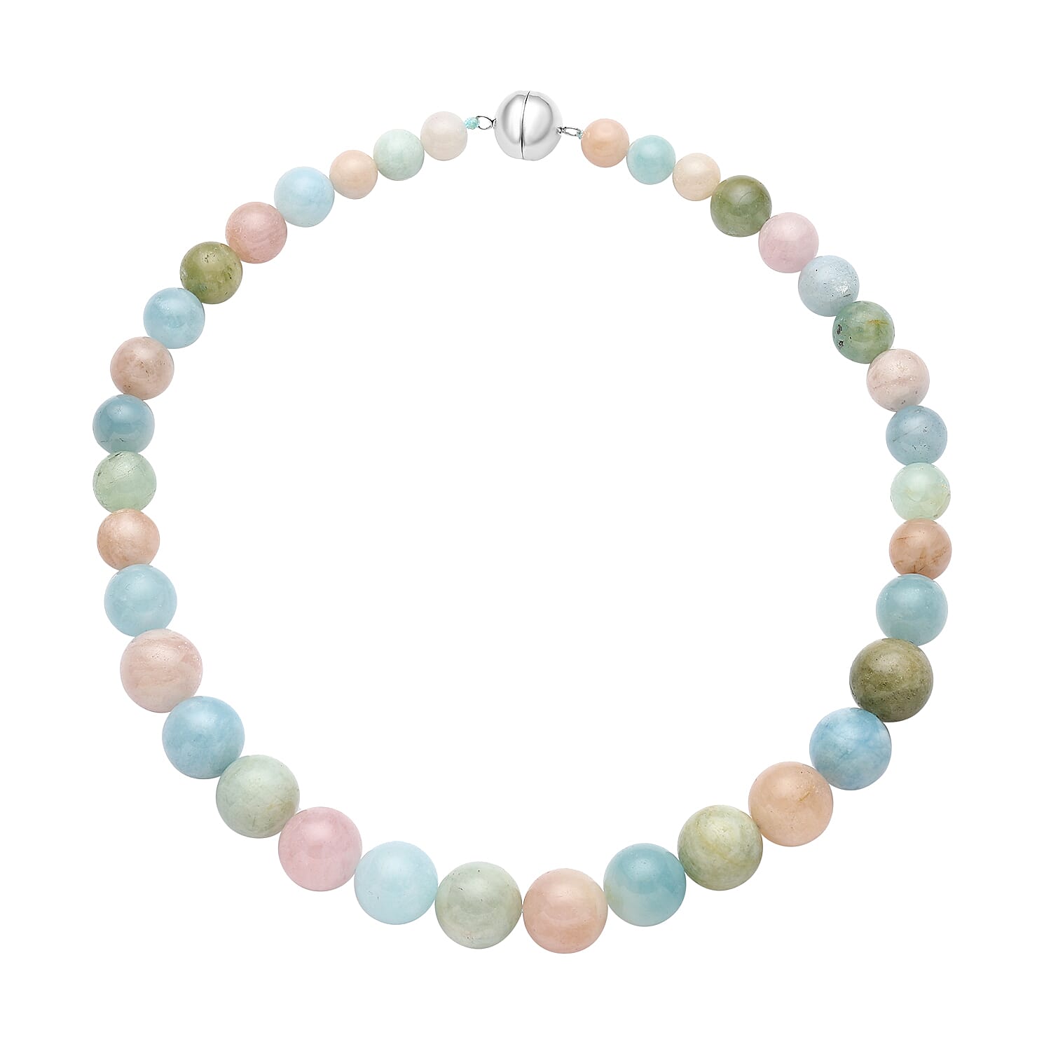 Multi Beryl (11-16mm) Beads Necklace (Size - 20) With Magnetic Lock in Rhodium Overlay Sterling Silver 686.00 Ct.