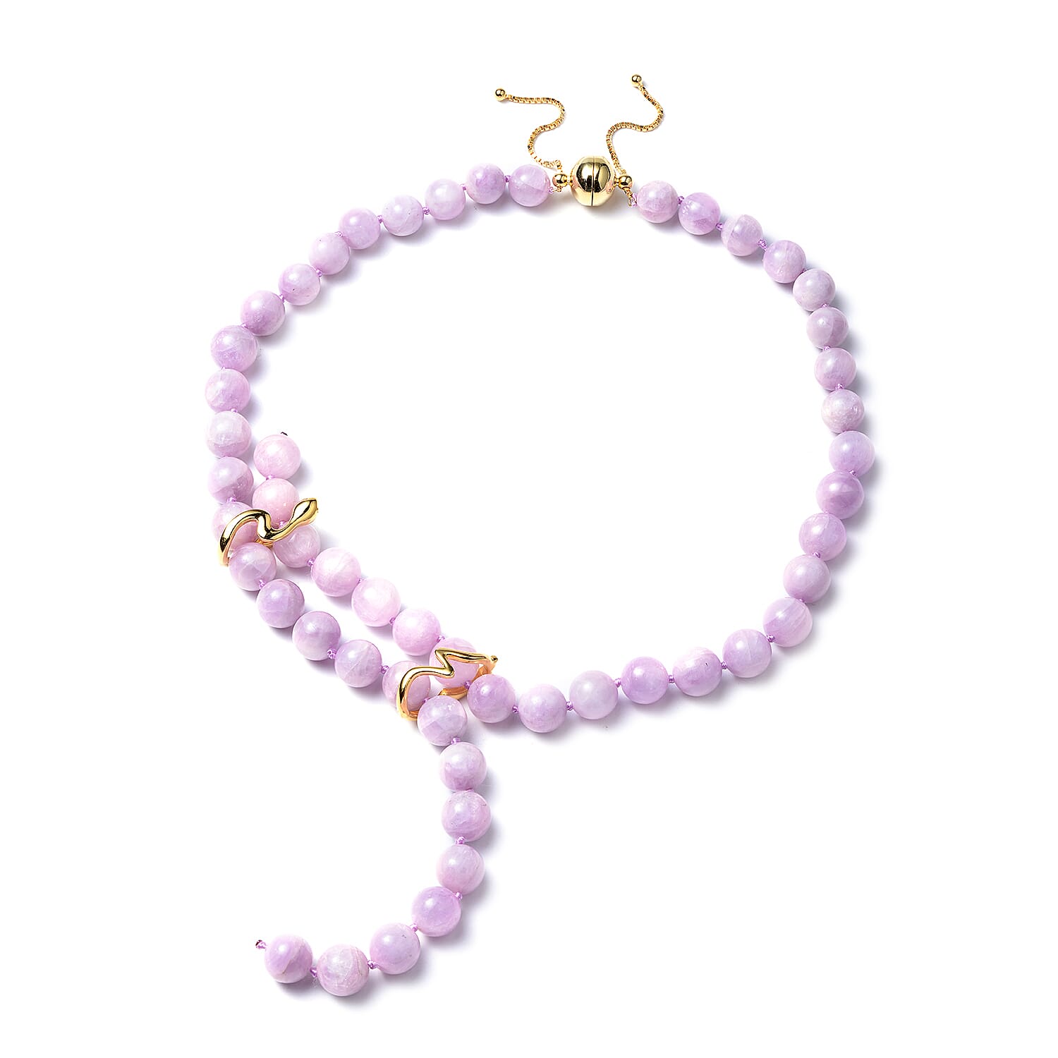 Urucum Kunzite Necklace (Size 24) with Magentic Lock in Yellow Gold Overlay Sterling Silver 491.50 Ct.