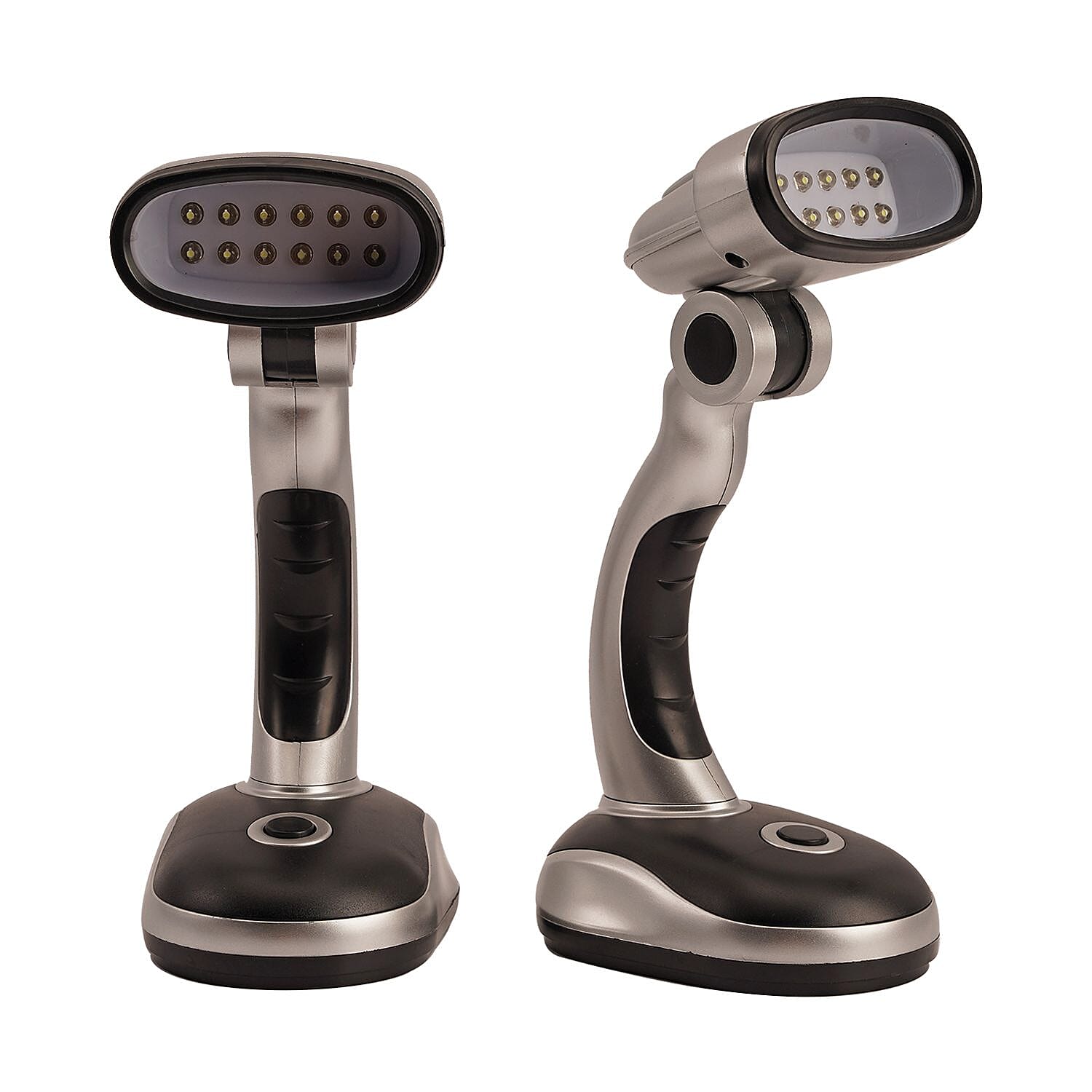 Set of 2 Flexible Desk Lamp with LED Light - Silver and Black (Requires 3 xAA Batteries)