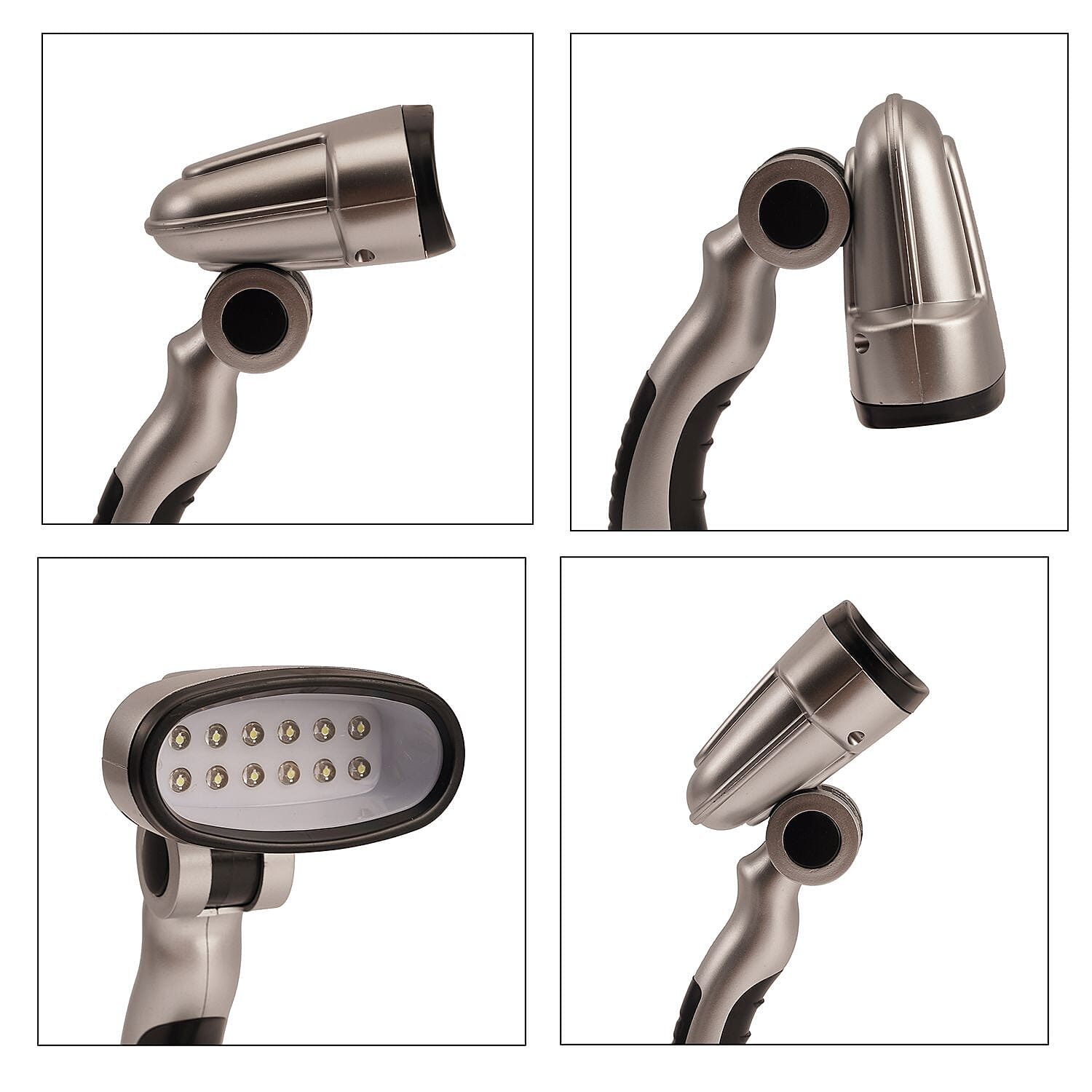 Set of 2 Flexible Desk Lamp with LED Light - Silver and Black (Requires 3 xAA Batteries)