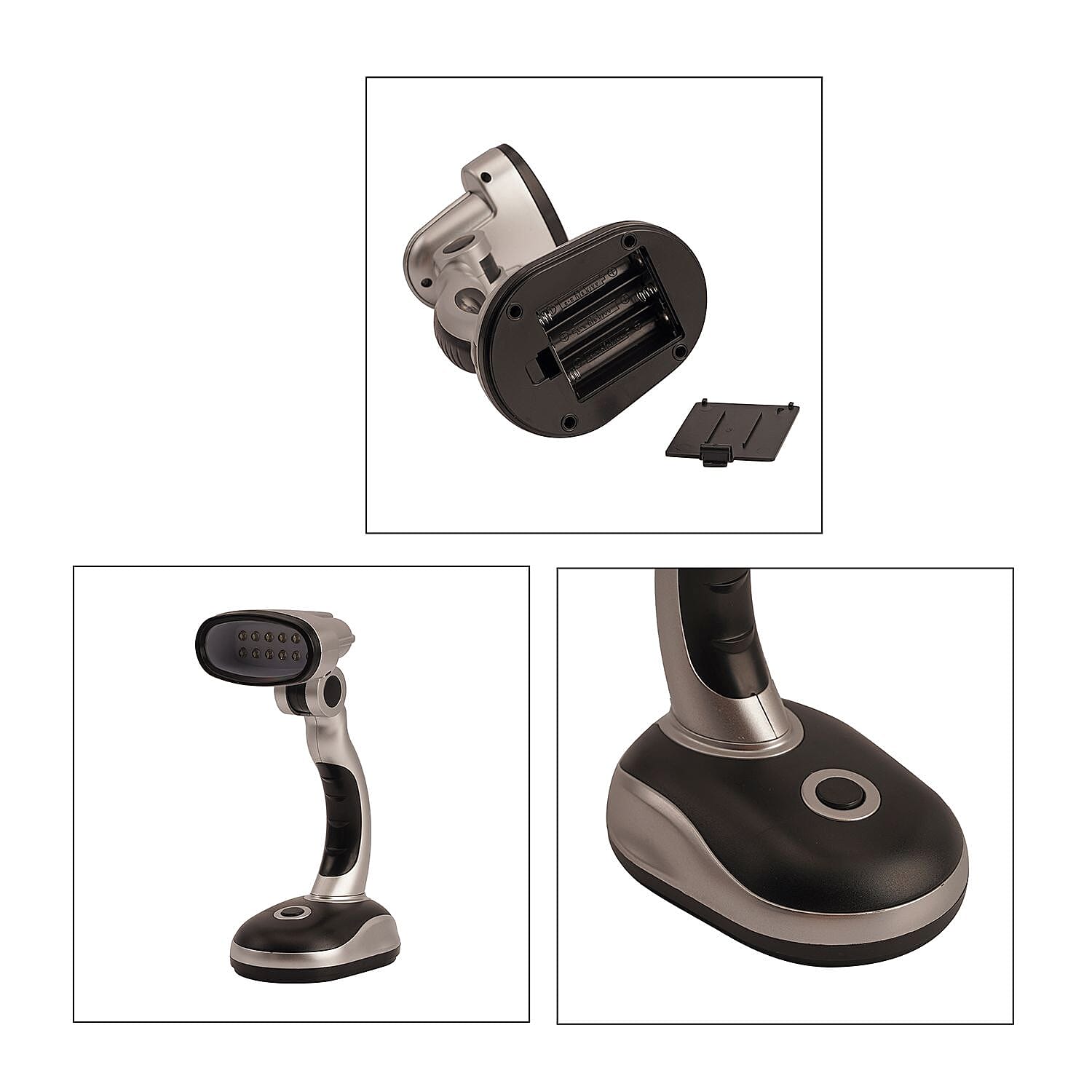 Set of 2 Flexible Desk Lamp with LED Light - Silver and Black (Requires 3 xAA Batteries)