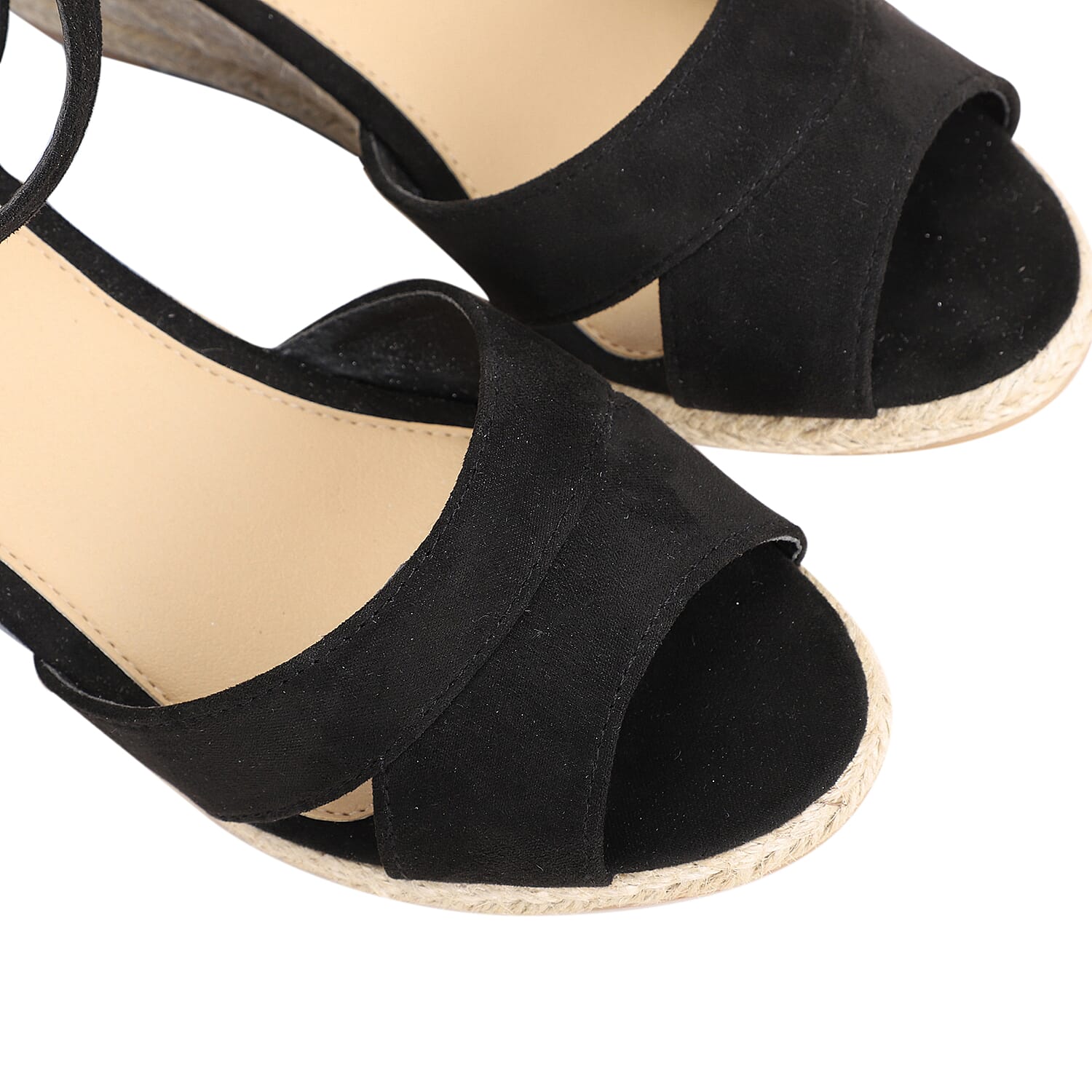 LA MAREY Open Toe High Heels Espadrilles Shoes  - Black