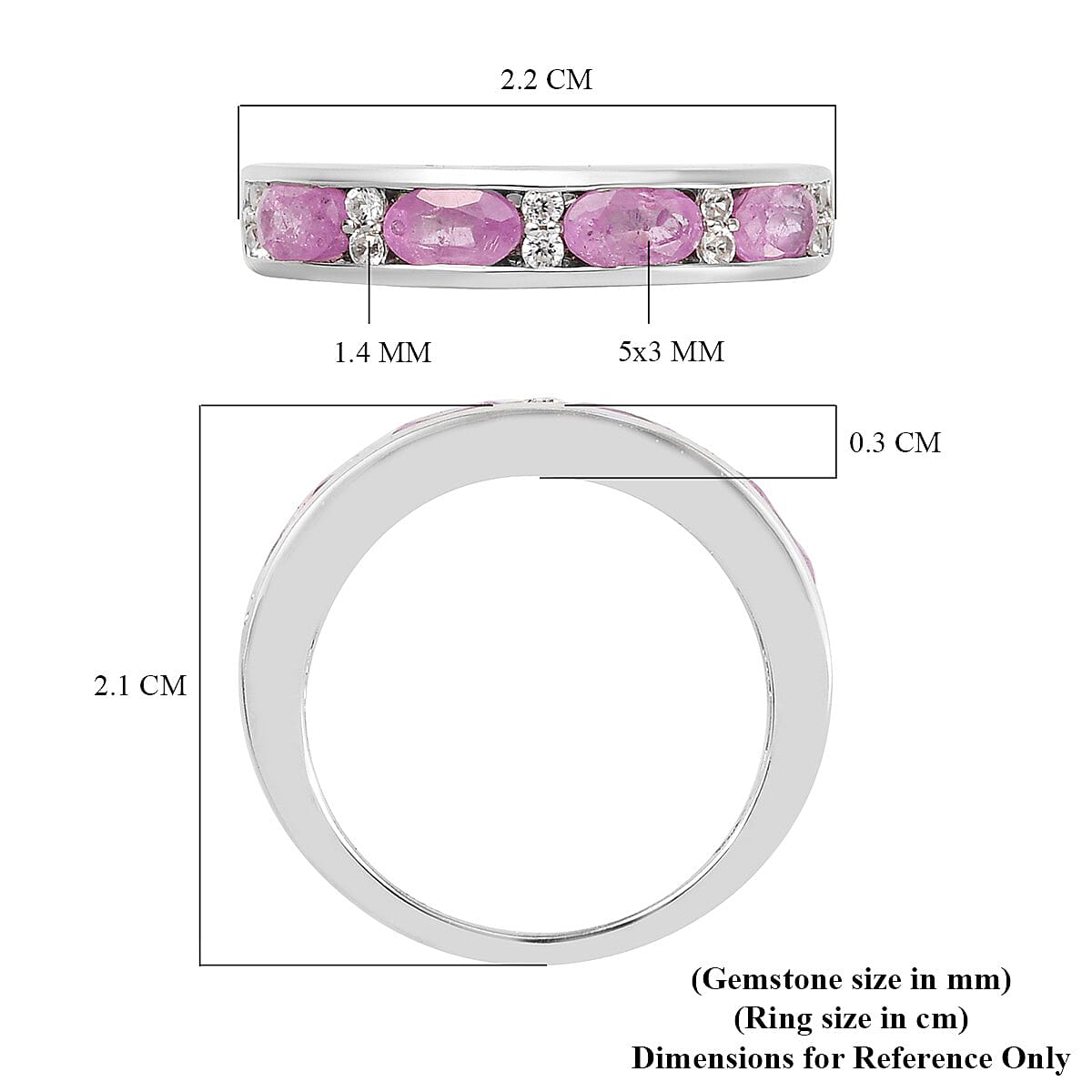 Pink Sapphire and Natural Cambodian Zircon Band Ring in Platinum Overlay Sterling Silver 1.30 Ct.