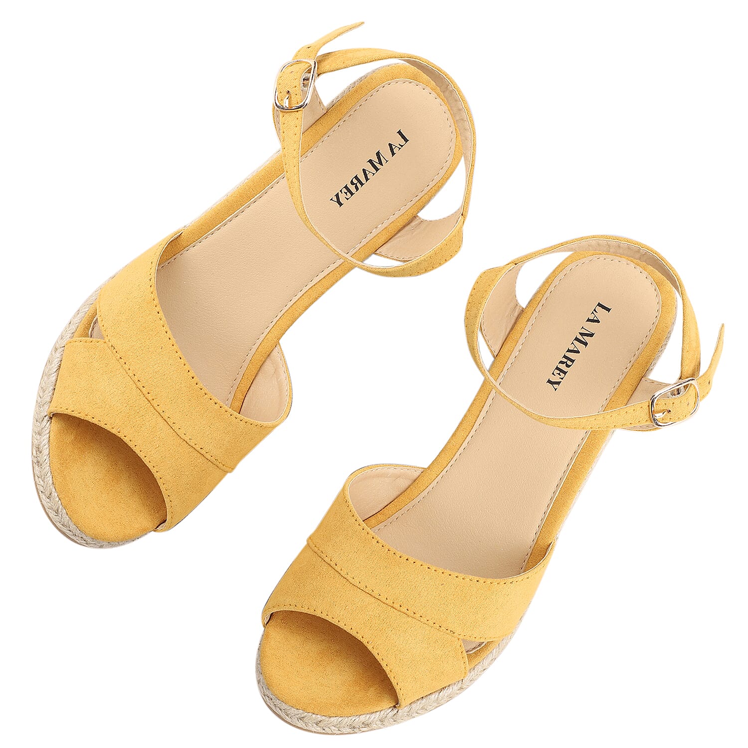 LA MAREY Open Toe High Heels Espadrilles Sandals (Size 5) - Yellow