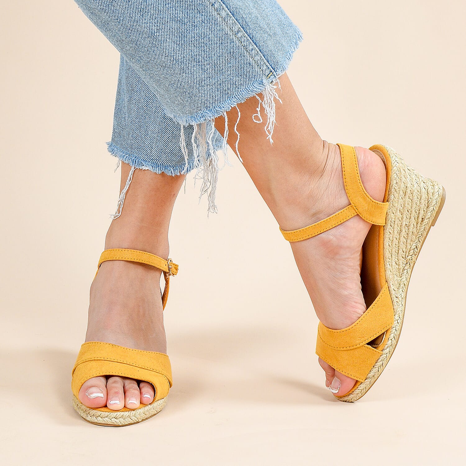 LA MAREY Open Toe High Heels Espadrilles Sandals (Size 5) - Yellow