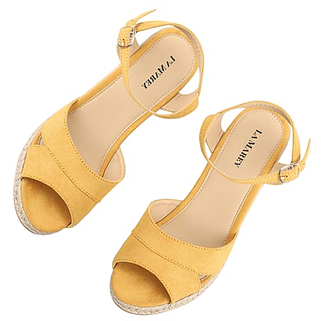 LA MAREY Open Toe High Heels Espadrilles Sandals (Size 6) - Yellow