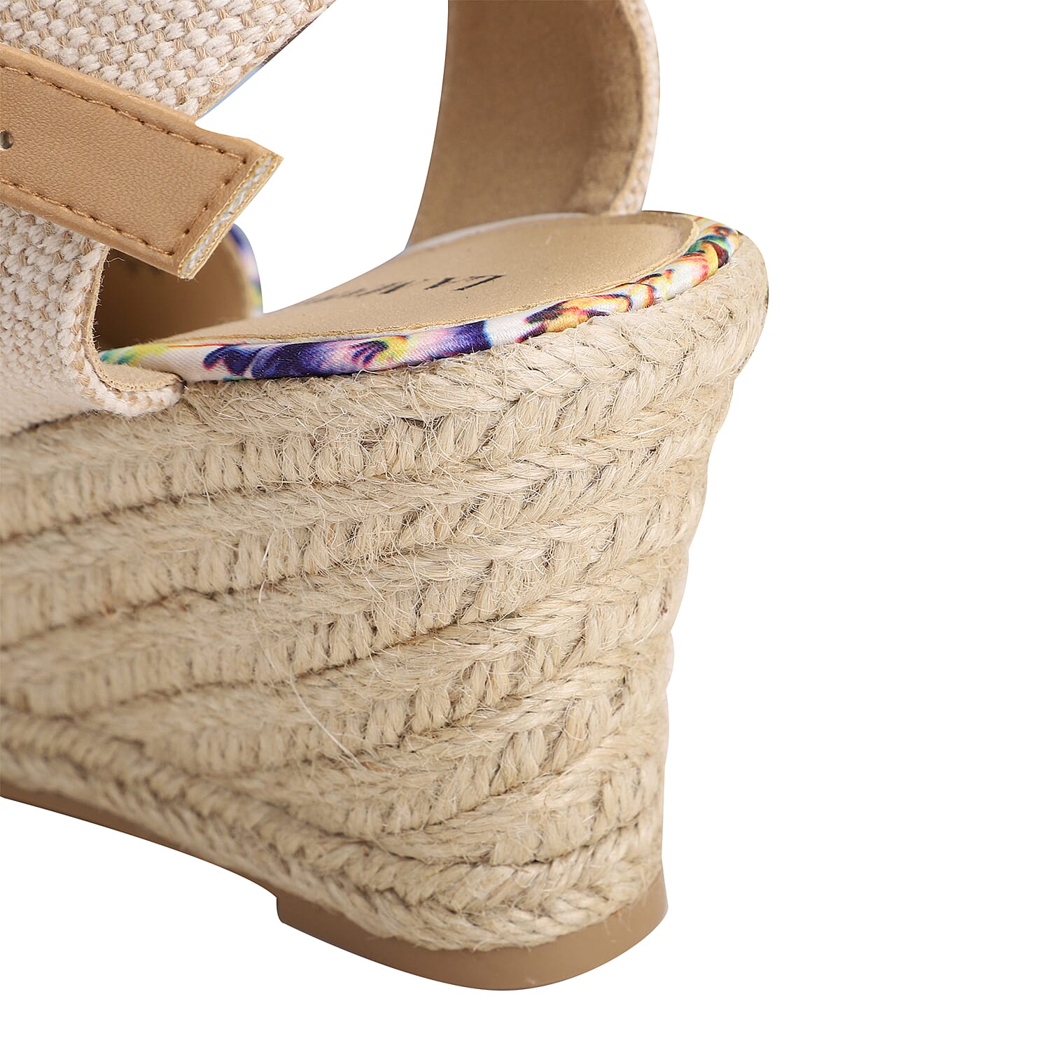 LA MAREY High Heel Floral Espadrilles with Hook & Loop Buckle- White & Multi