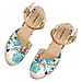 LA MAREY High Heel Floral Espadrilles with Hook & Loop Buckle- White & Multi