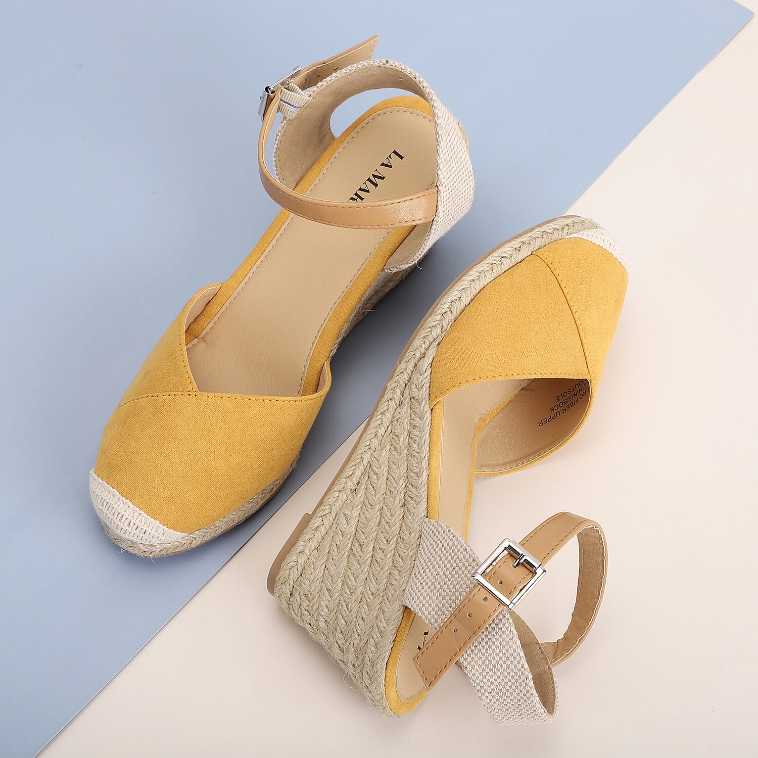 LA MAREY High Heel Floral Espadrilles with Hook & Loop Buckle- White & Multi