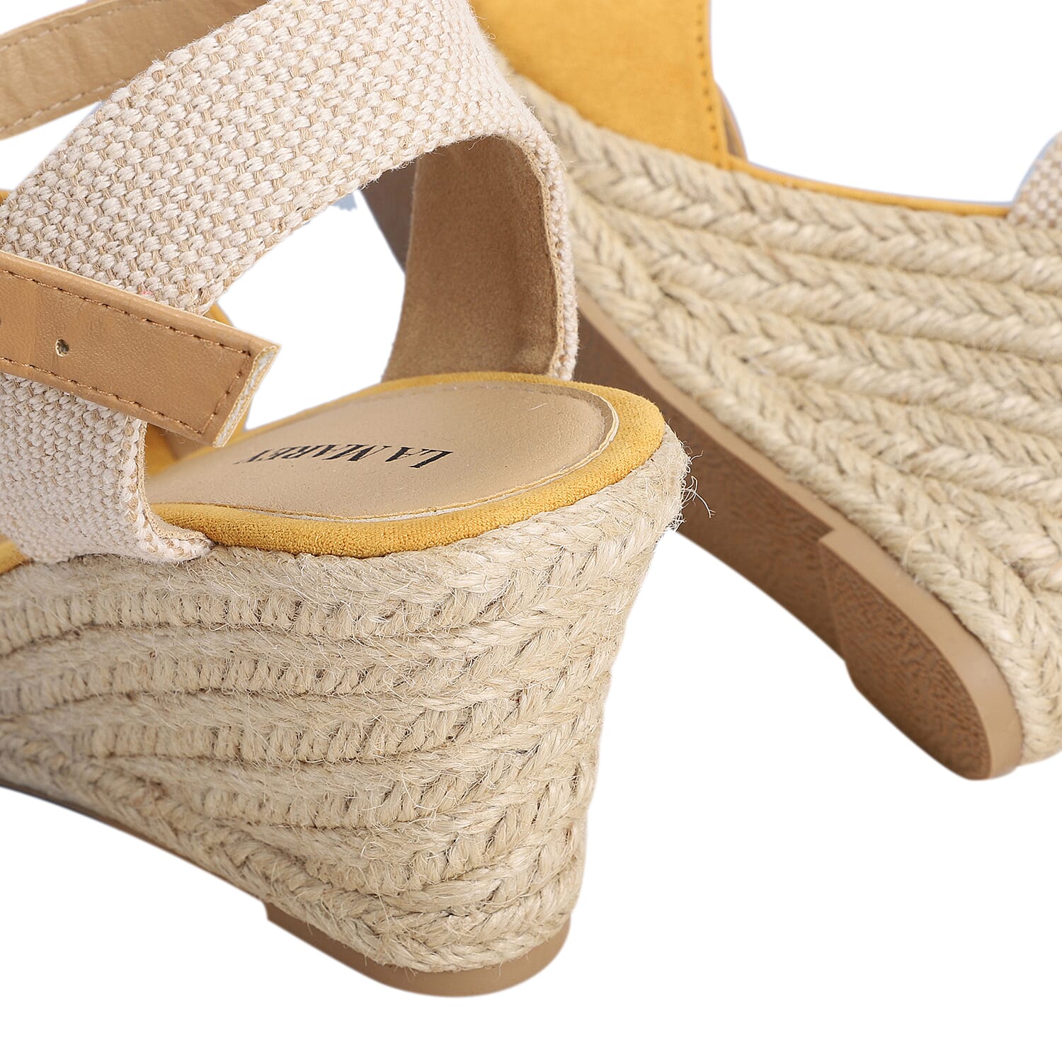 LA MAREY High Heel Floral Espadrilles with Hook & Loop Buckle- White & Multi