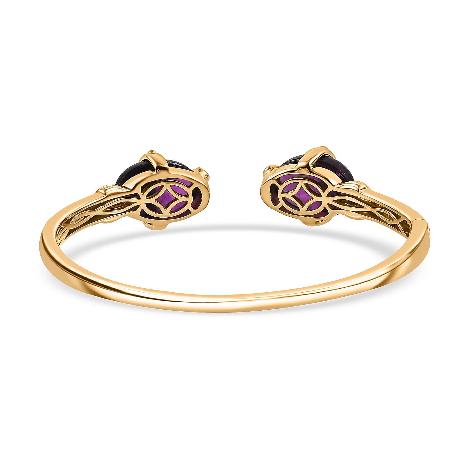 Sundays Child - Amethyst and Boi Ploi Black Spinel Fish Bangle (Size - 7.5) in 18K Vermeil Yellow Gold Plated Sterling Silver 23.28 Ct, Silver Wt. 27.21 Gms.