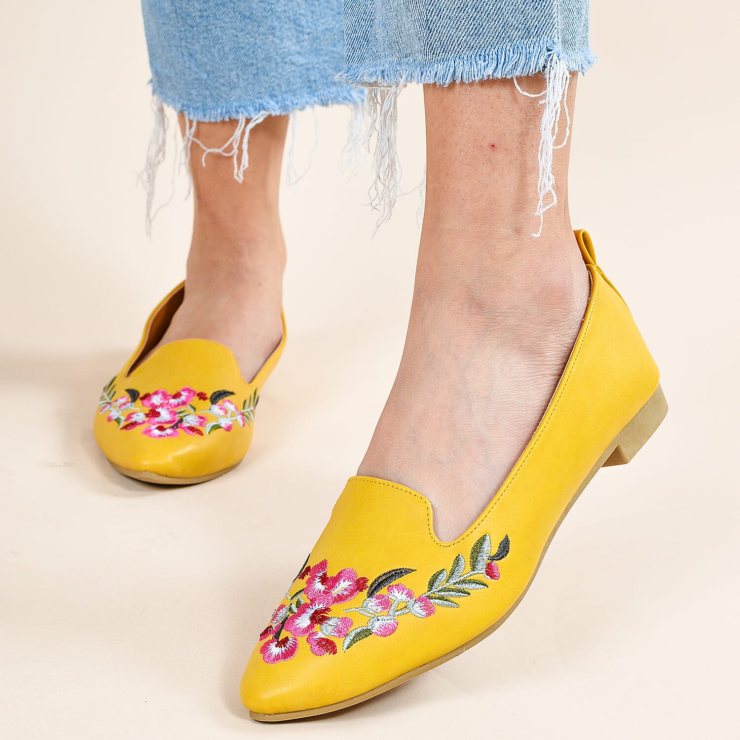 LA MAREY Floral Embroidery Loafer - Yellow