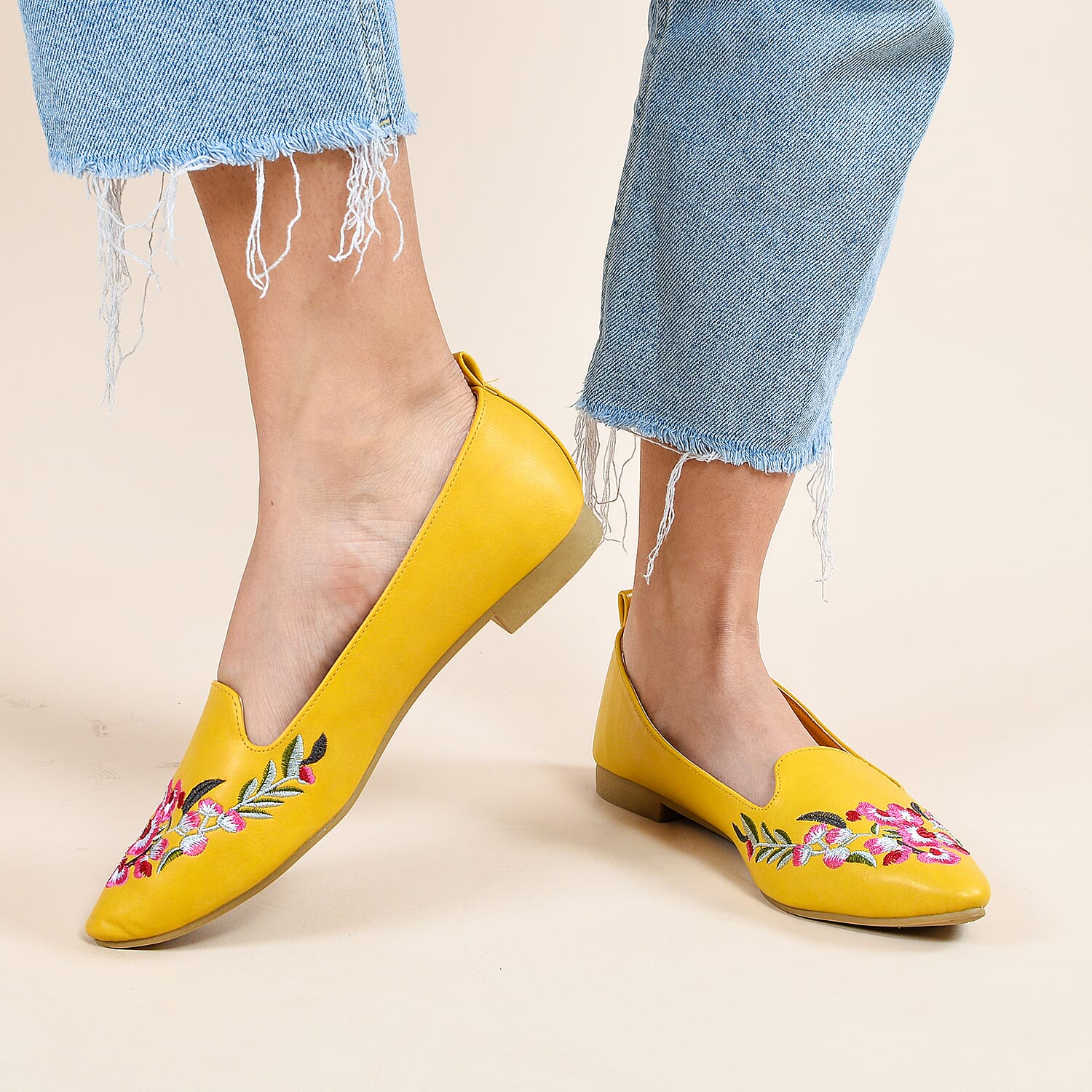 LA MAREY Floral Embroidery Loafer - Yellow