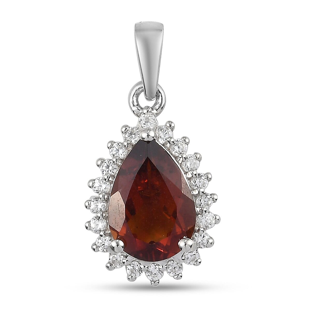 Cherry Citrine and Natural Cambodian Zircon Pendant in Platinum Overlay Sterling Silver 1.96 Ct.