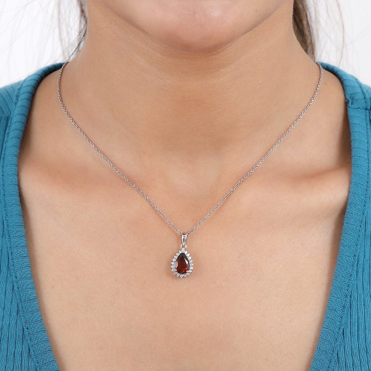 Cherry Citrine and Natural Cambodian Zircon Pendant in Platinum Overlay Sterling Silver 1.96 Ct.