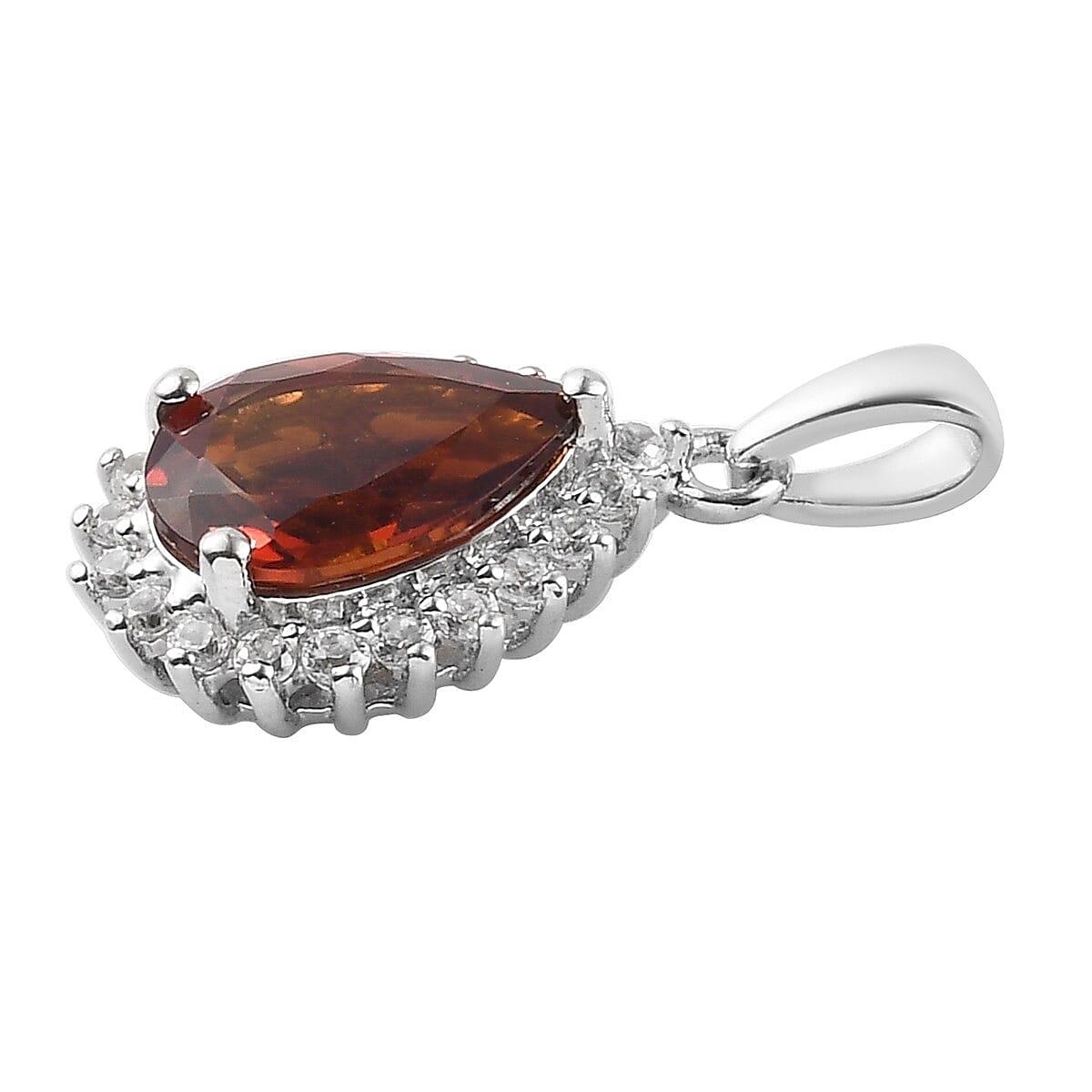 Cherry Citrine and Natural Cambodian Zircon Pendant in Platinum Overlay Sterling Silver 1.96 Ct.